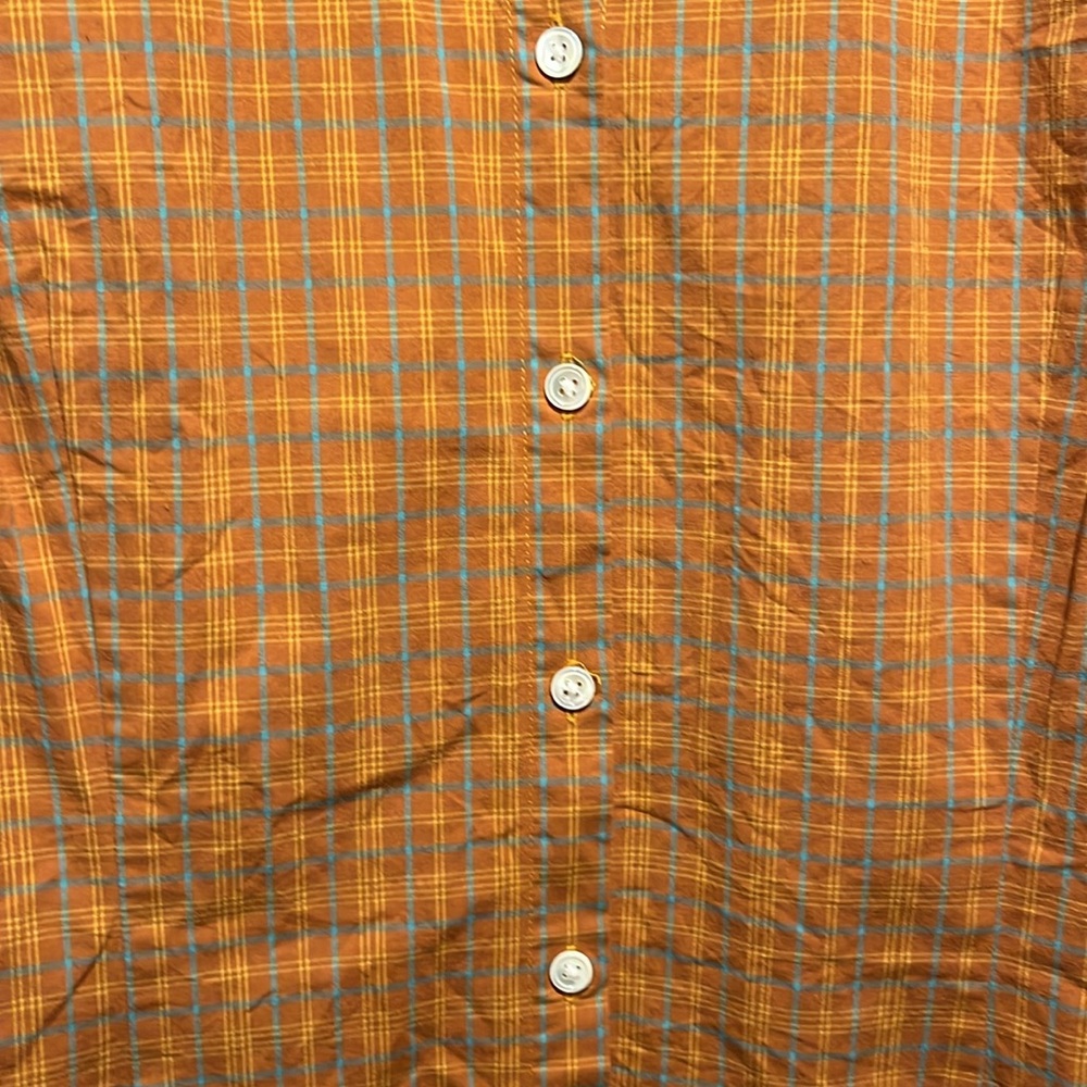 Penguin Orange/turquoise plaid button down shirt white collar - Picture 5 of 6